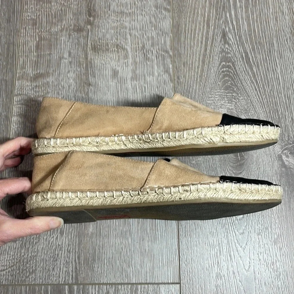 Zara Basic Faux Suede Espadrilles Slip On Flats Black Tan 8.5 (39)